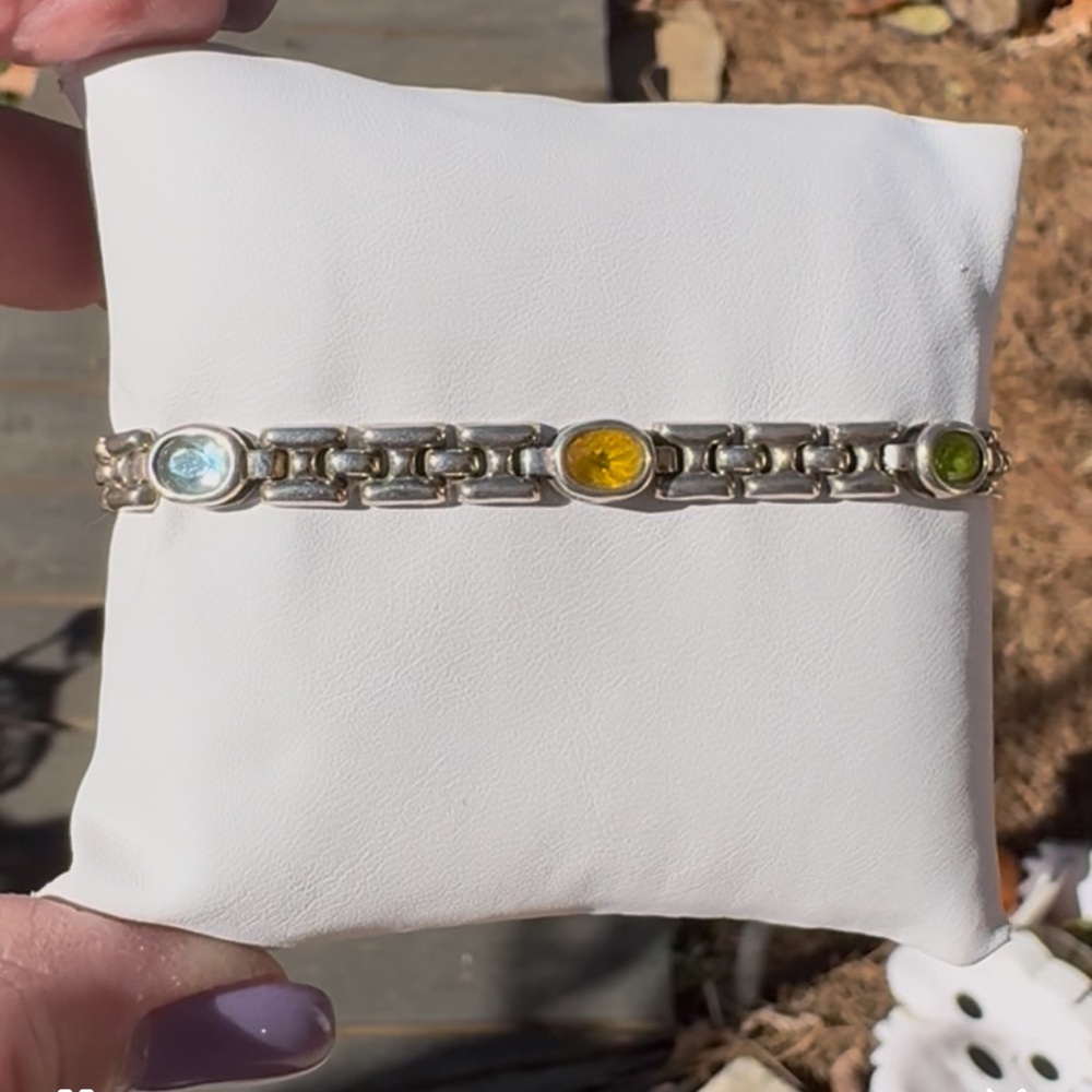 925 Brick Link Multi Gemstone Bracelet